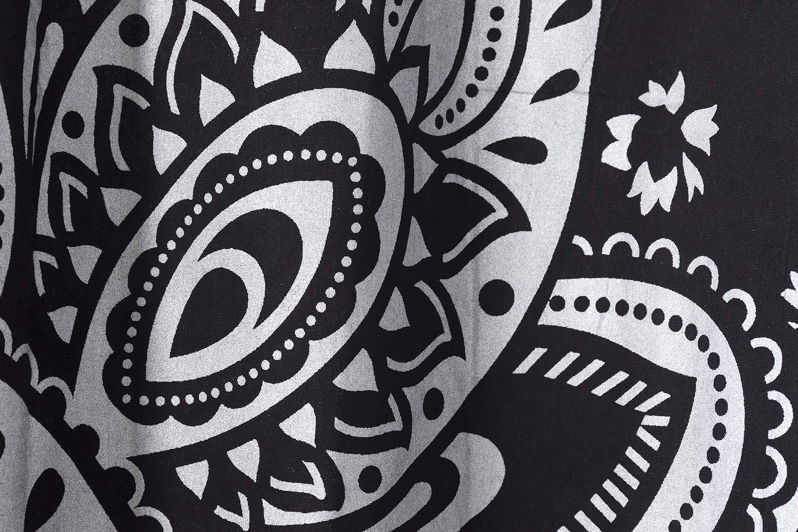 Tende A Pannello Bohémien Con Mandala - 2 Pezzi In Cotone Per Finestra - Arredamento Etnico Hippie - Grigio Argento (96x210 Cm)