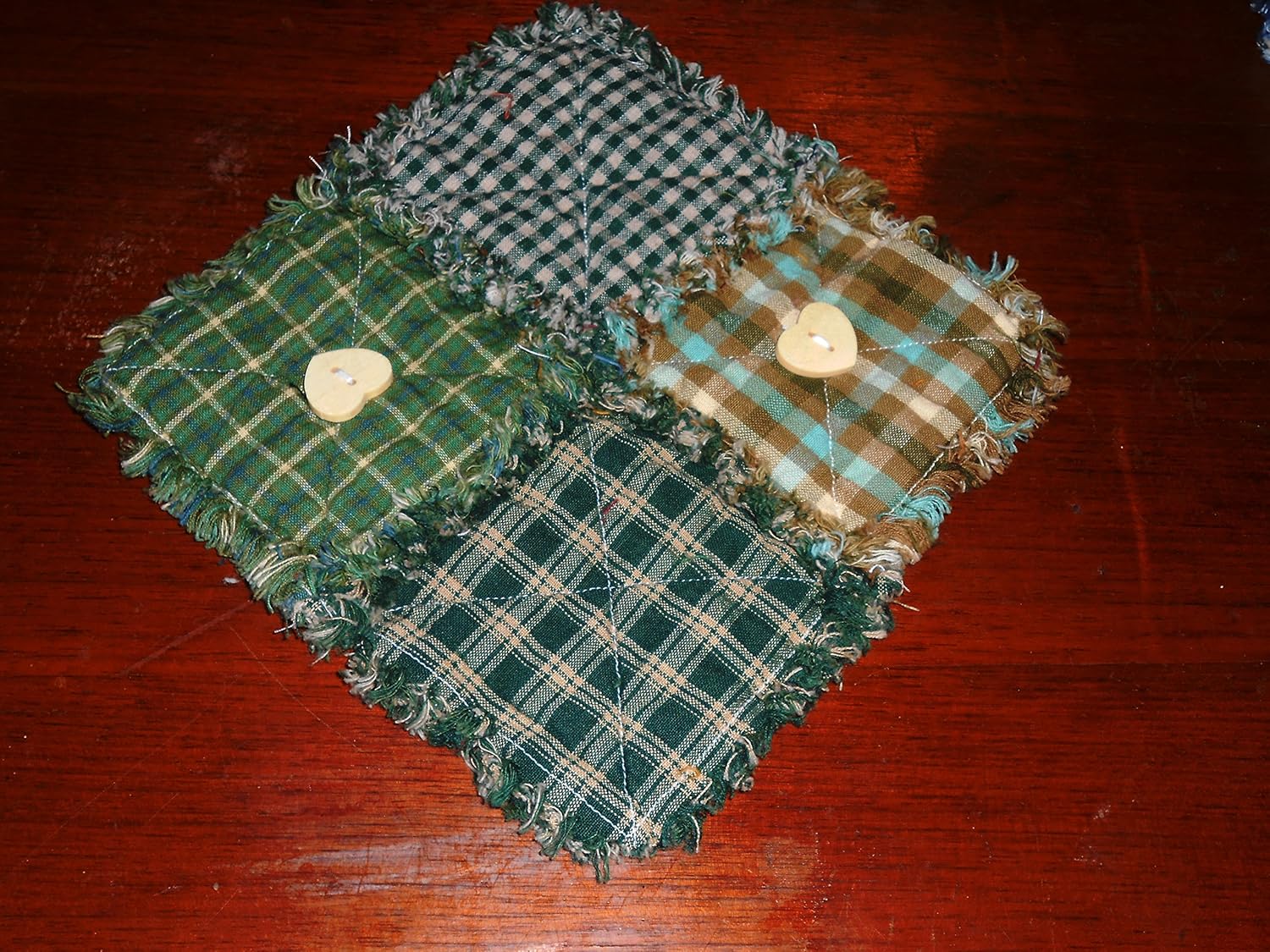 Green Plaids and Checks Rag Quilted Candle Mat/Mug Rug
