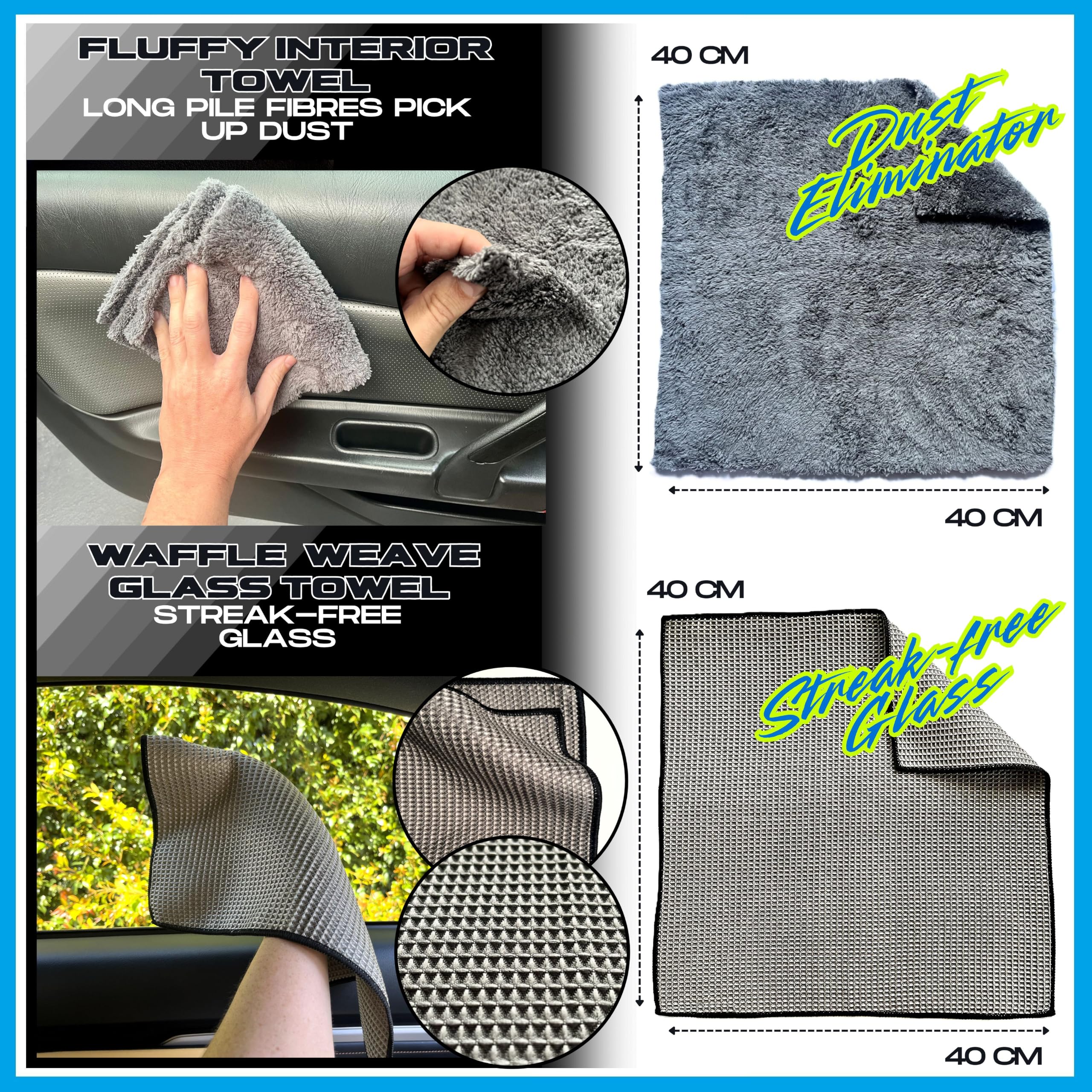 Premium Kit Nettoyage Voiture 10 pcs | Gants Lavage Voiture, Twisted Loop Microfibre Chiffons, Brosse Jante, Pinceau Detailing Auto pour Le Lavage Extérieur Le Nettoyage Intérieur