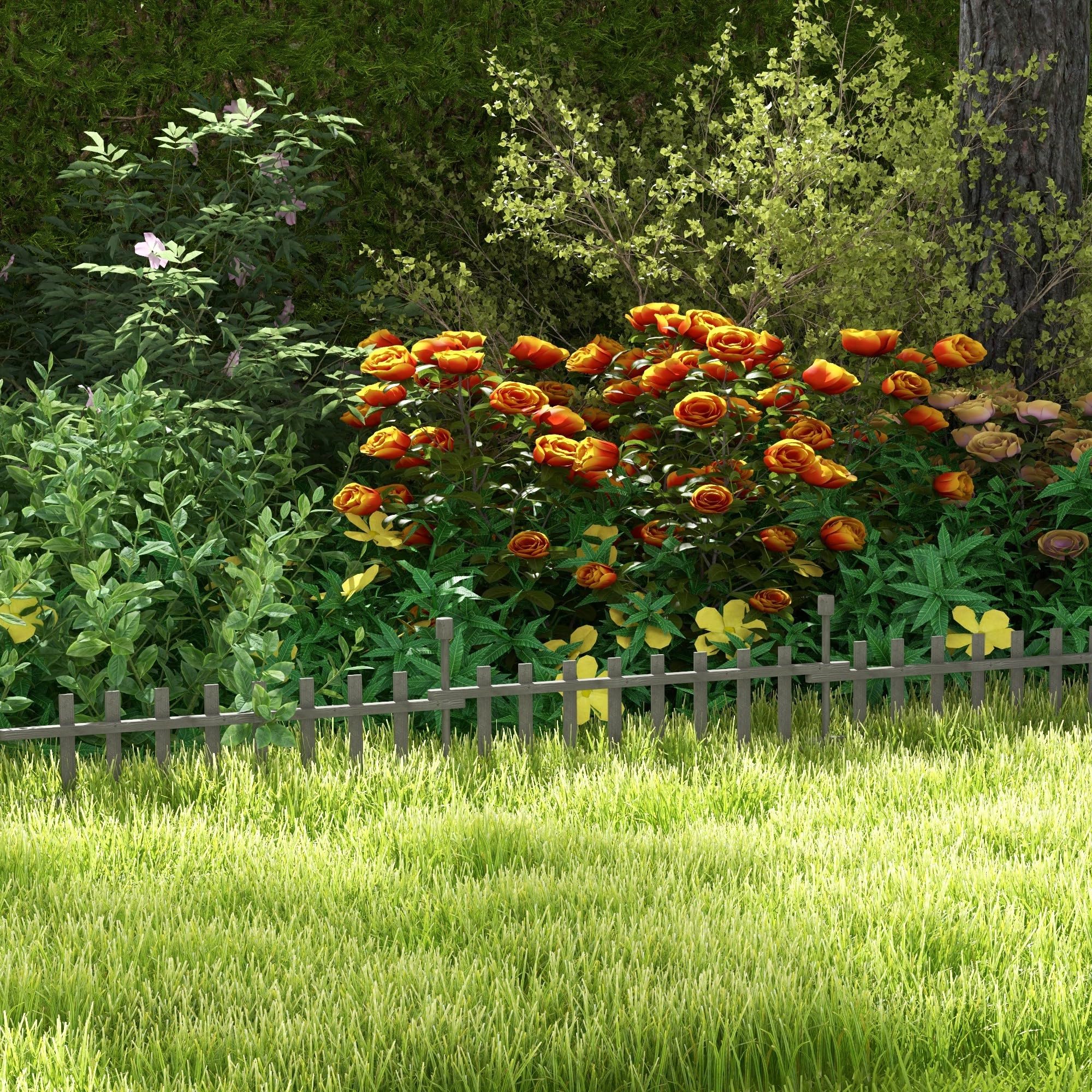 Outsunny Ozdobne ogrodzenie 28cmx64,5cm 4 panele 2,4m szary