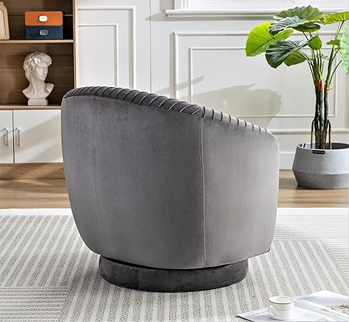 Miniatura 7 de Silla giratoria moderna de barril con tapicería de terciopelo de felpa y rotación suave de 360, sofá de un asiento redondo para sala de estar,