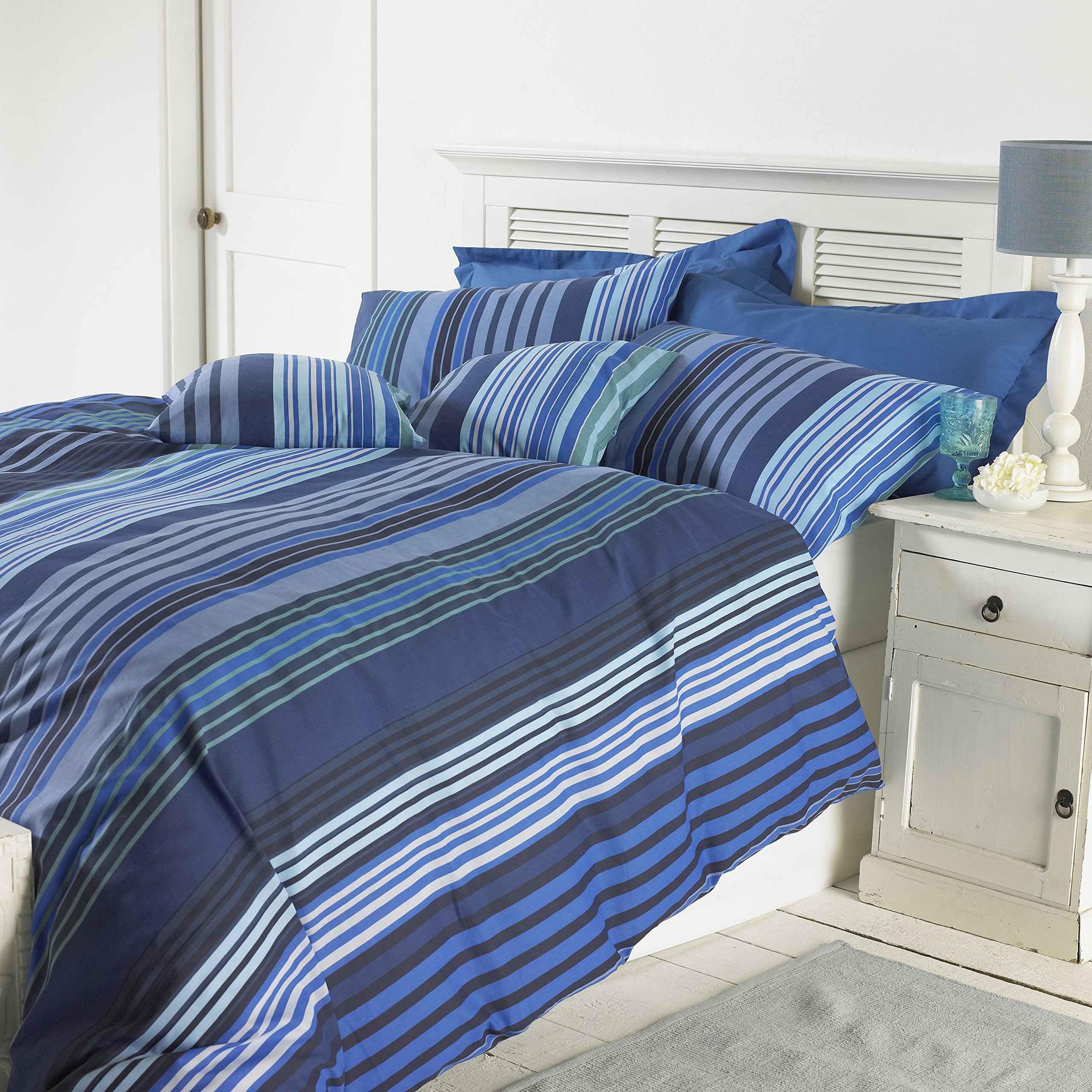 Great Knot Limeade Silver Range, Oxford Stripe - Easy Care Duvet Cover Set (King 230X220, Blue)