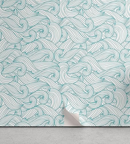 Ambesonne - Turquoise - Papel tapiz autoadhesivo, con tema oceánico, clásico y de verano con olas, espirales abstractos y líneas de floritura