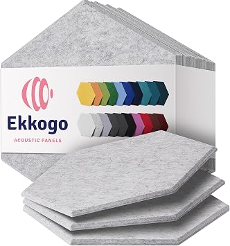Acoustic Panels 12-Pack Soundproof Wall Panels 14''X13''X0.4'' Sound Panels High Density Sound Dampening Panels - [Smoky White Hexagon]
