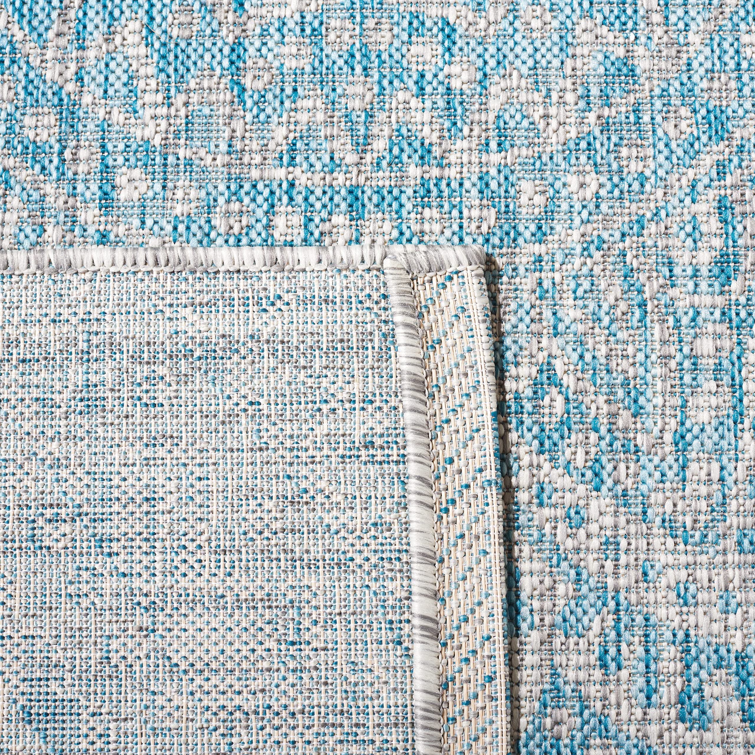 SAFAVIEH Washable Rug Outdoor Courtyard Collection - 5'3" Square, Light Grey & Aqua Blue, Non-Shedding & Easy Cleaning, Ideal for Patio, Backyard,