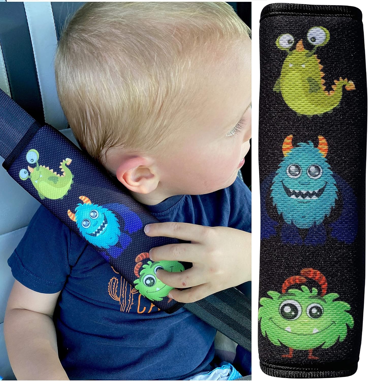 HECKBO 1x Kids Car Seat Belt Pads Seat Belt Protectors, Monster