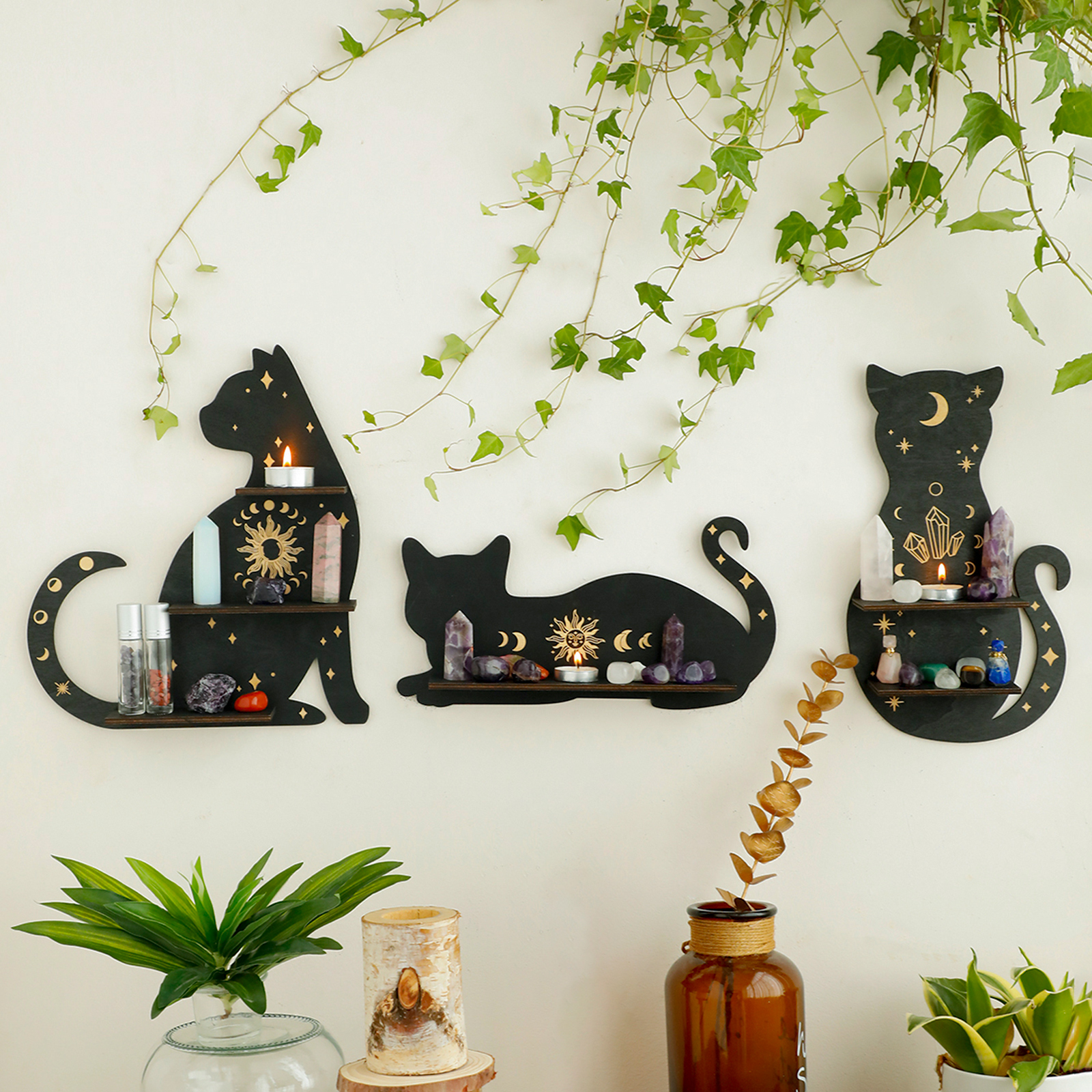Amazon.com: Artilady Crystal Shelf Display - 3 PCS Black Cute Cat