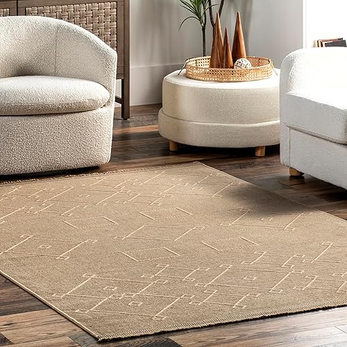 Miniatura 8 de nuLOOM Aiyana Southwestern - Alfombra de yute con flecos, 5 x 8 pulgadas, color natural