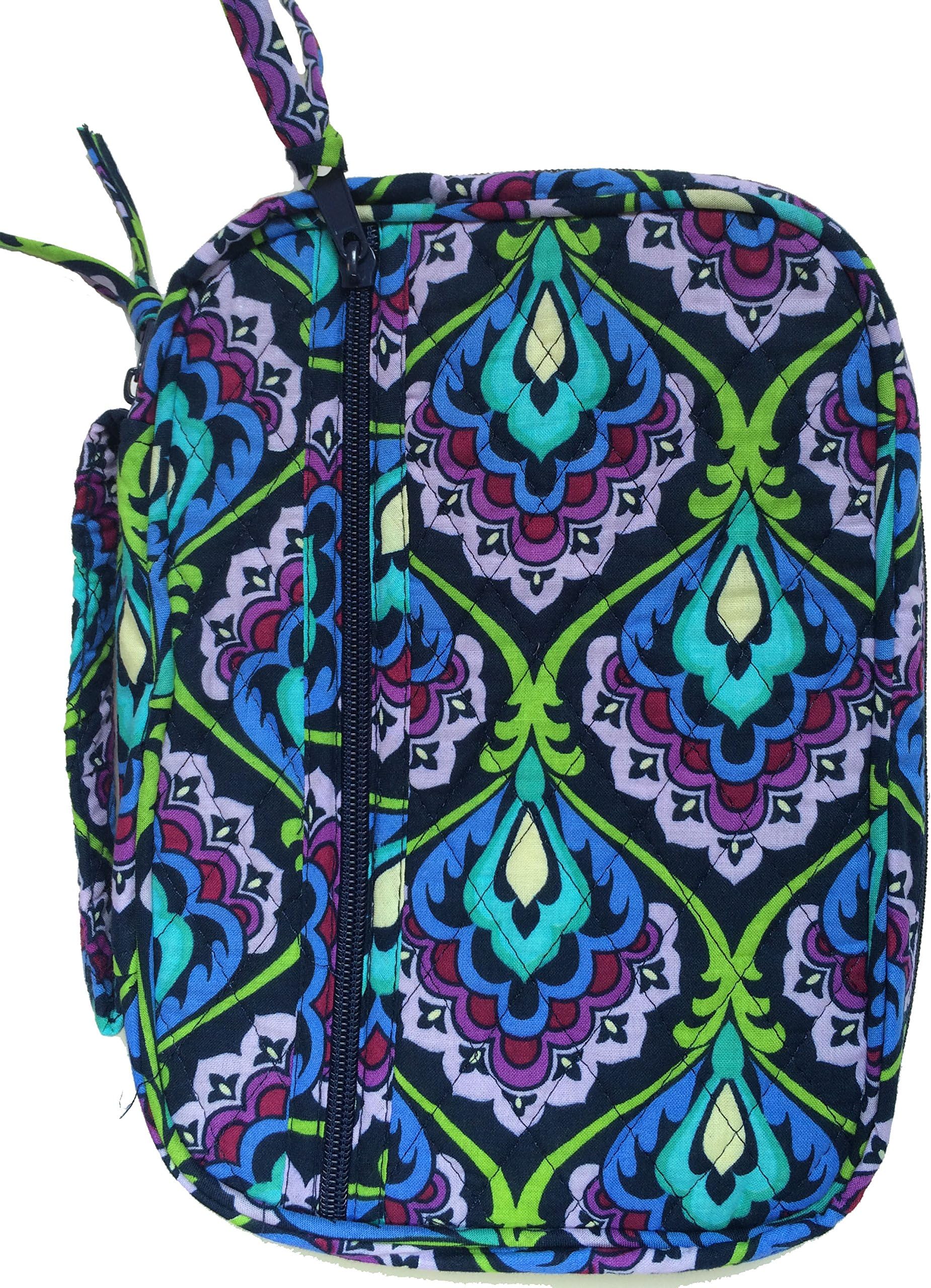 DIWI Medium Sizes 6.5 X 9.5 X 1.75 Inches Bible Cover Quilted Cotton Good Book Cover Zip Closer Additional Zip Pocket Pen Holder Inside (M, 1602AZ Blue Peacock)