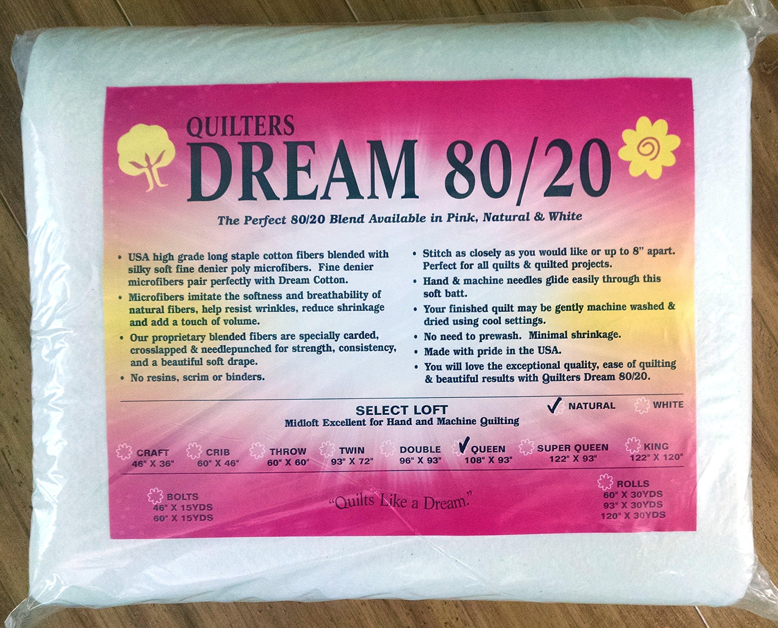 Quilter's Dream 80/20, Natural, Select Loft Batting - Queen Size 108"X93"