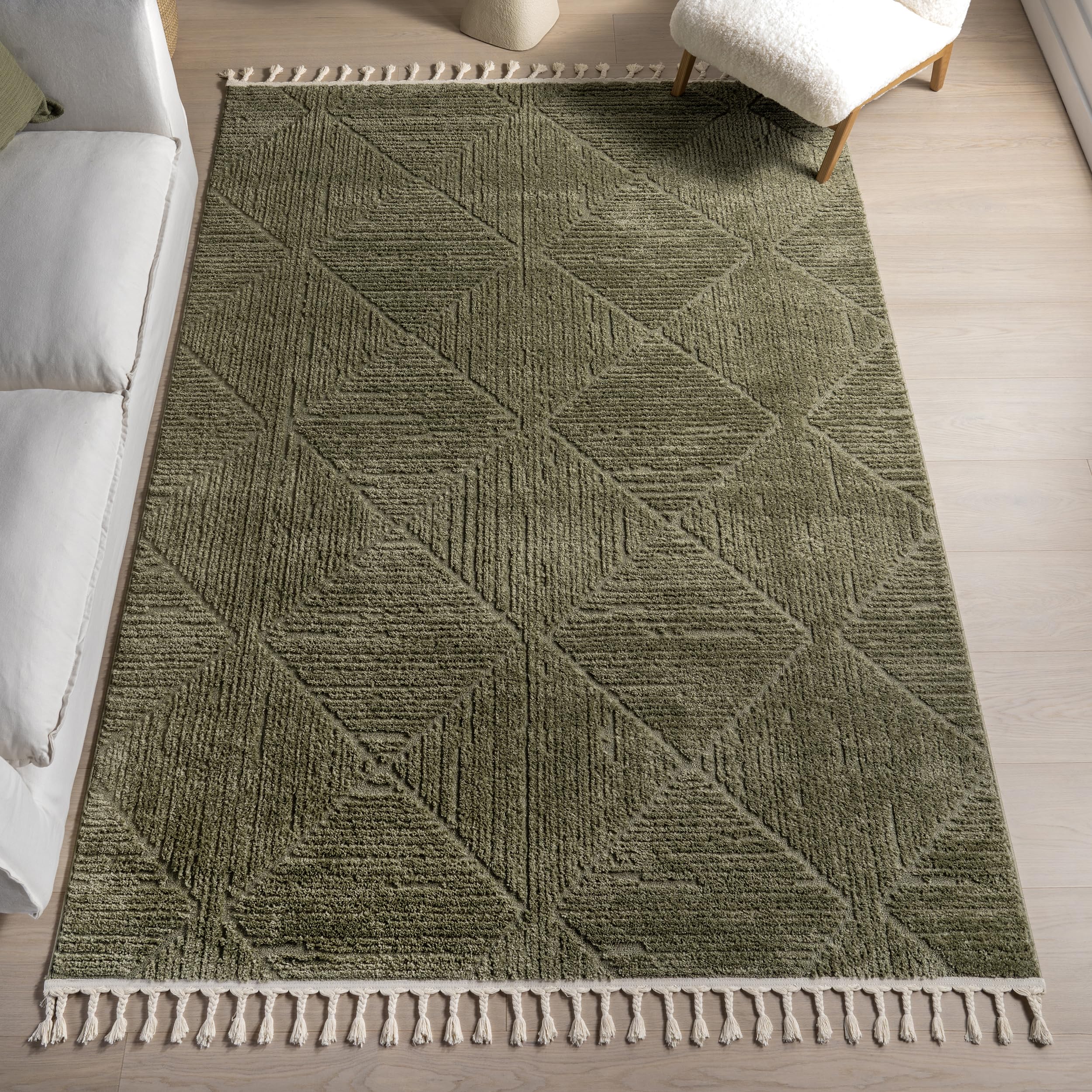 Kerry Green, 9' x 12', Geometric, Soft and Cozy, High Traffic, Stain Resistant, Easy Clean, Durable Area Rug for Bedroom, Living Room, Dining Space, Den, Foyer, Entryway