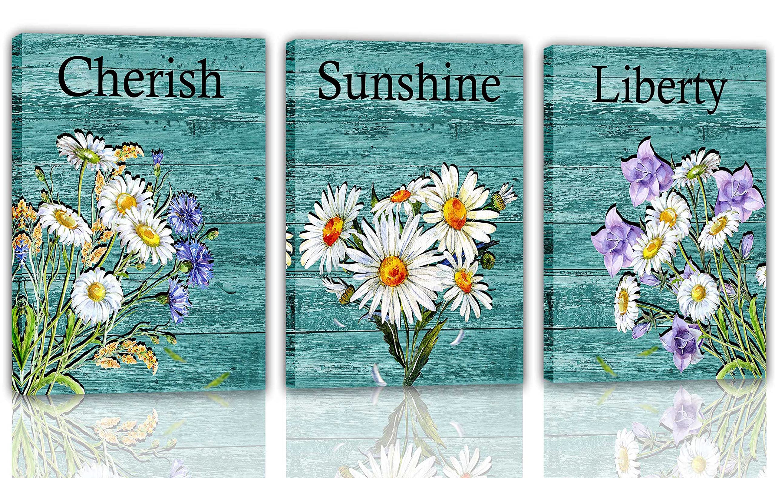 Black and Blue Canvas wall art Bathroom Decor colorful Flowers - Prints-Paintings Artwork Living Room Home Decoration, modern bedroom Poster is Love best Flower Framed Pictures 3Pieces Set 12×16"