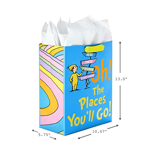 Hallmark 13" Large Dr. Seuss Graduation Gift Bag With Tissue Paper And Graduation Card (Oh! The Places You'll Go!) For High School, Kindergarten, College, Nursing School Grads #TOP29