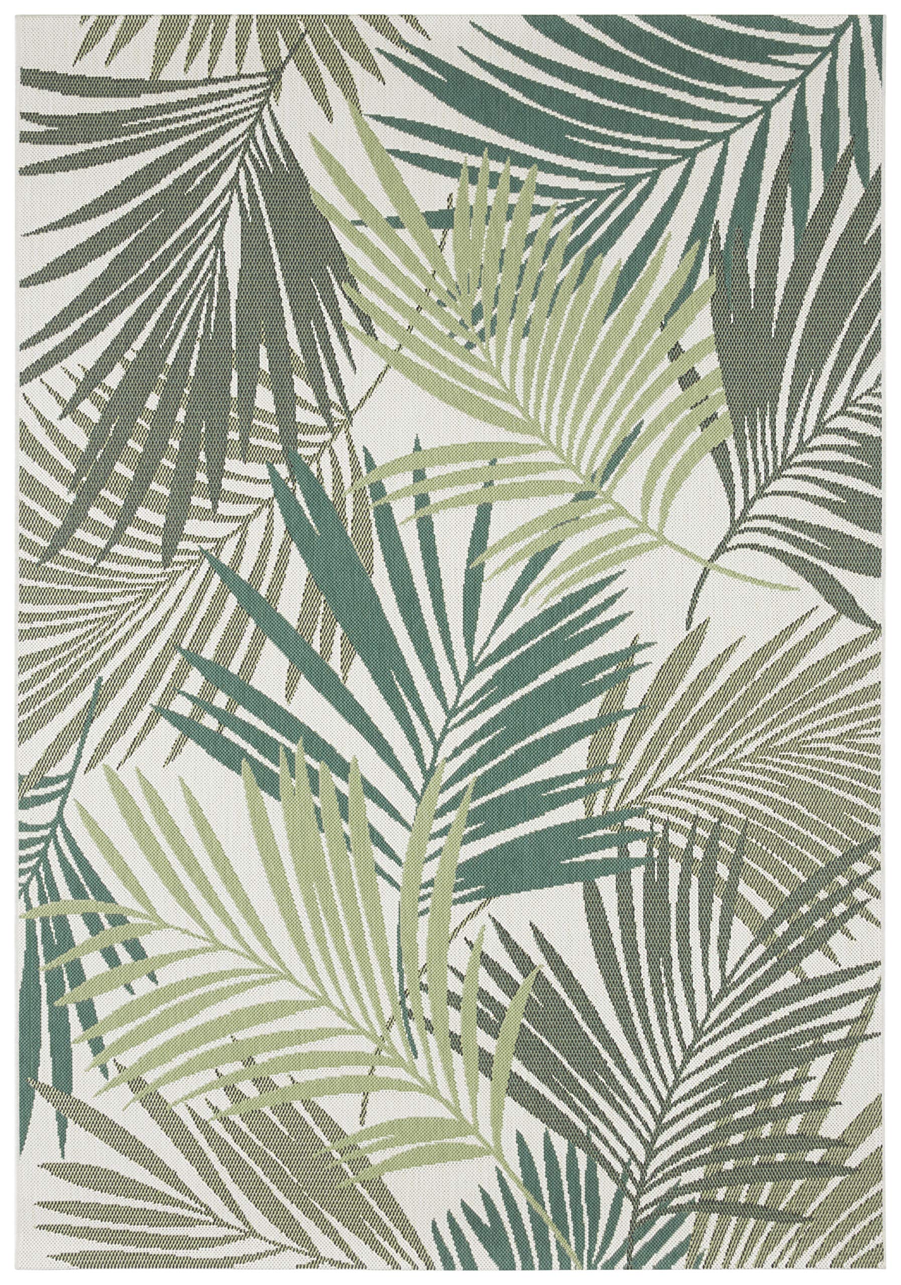 NORTHRUGS In- und Outdoor Teppich 80x150cm - Wetterfest Boho Modern Palmen Blätter Florales Muster Läufer Terrassenteppich Balkonteppich Küchenläufer Badteppich Wohnzimmerteppich Wasserfest in Grün
