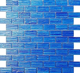 Ocean Wave Blue Glass Mosaic Tile – Textured Subway Pattern, 12