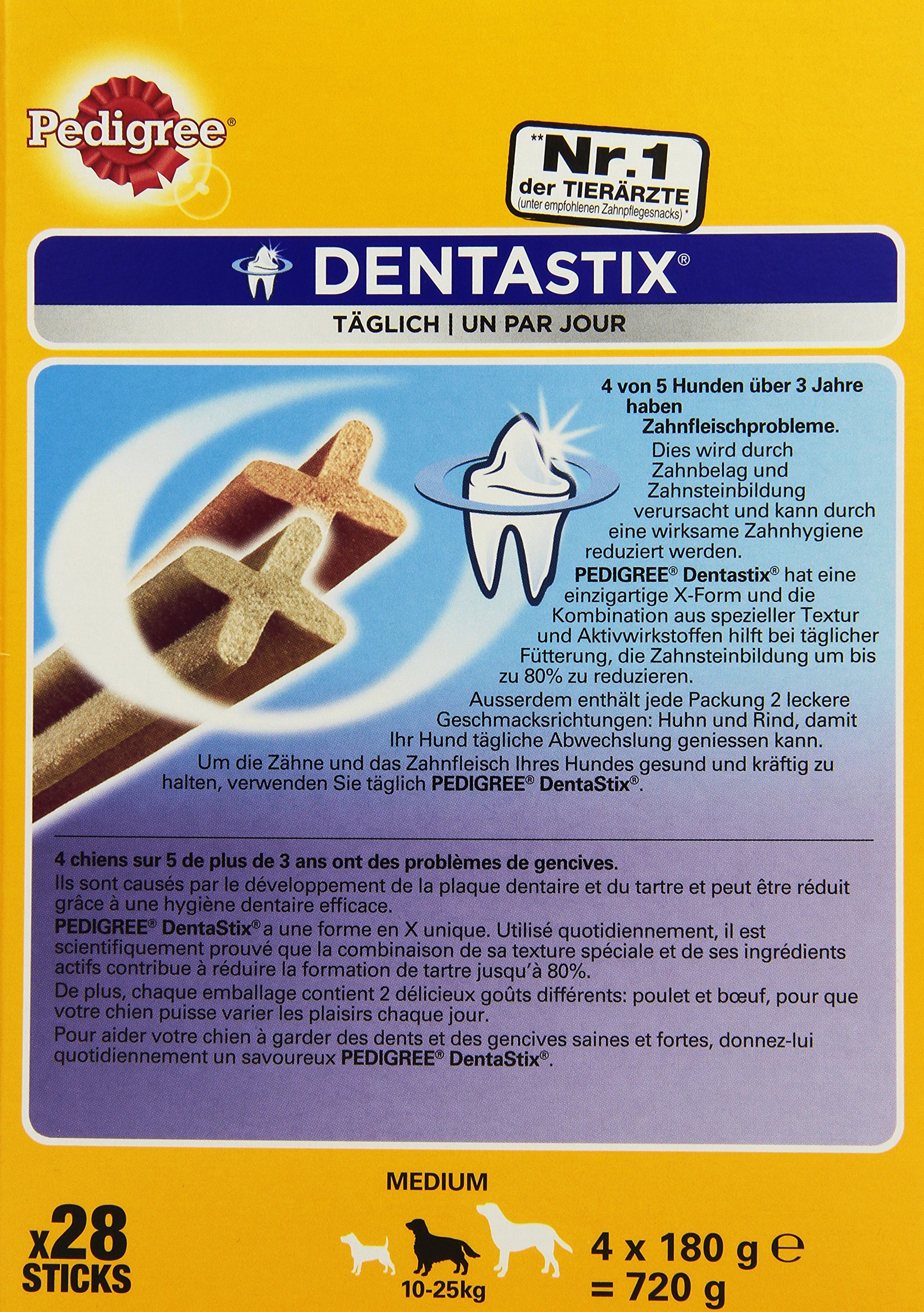 Pedigree Dentastic Lot de 28 friandises pour Chiens de Taille Moyenne de 10 à 25 kg 720 g