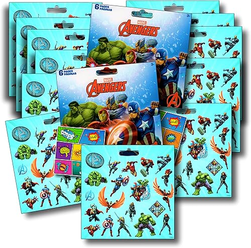 Marvel Regalos de fiesta de los Vengadores - 12 hojas de más de 240 calcomanías más calcomanías especiales grandes