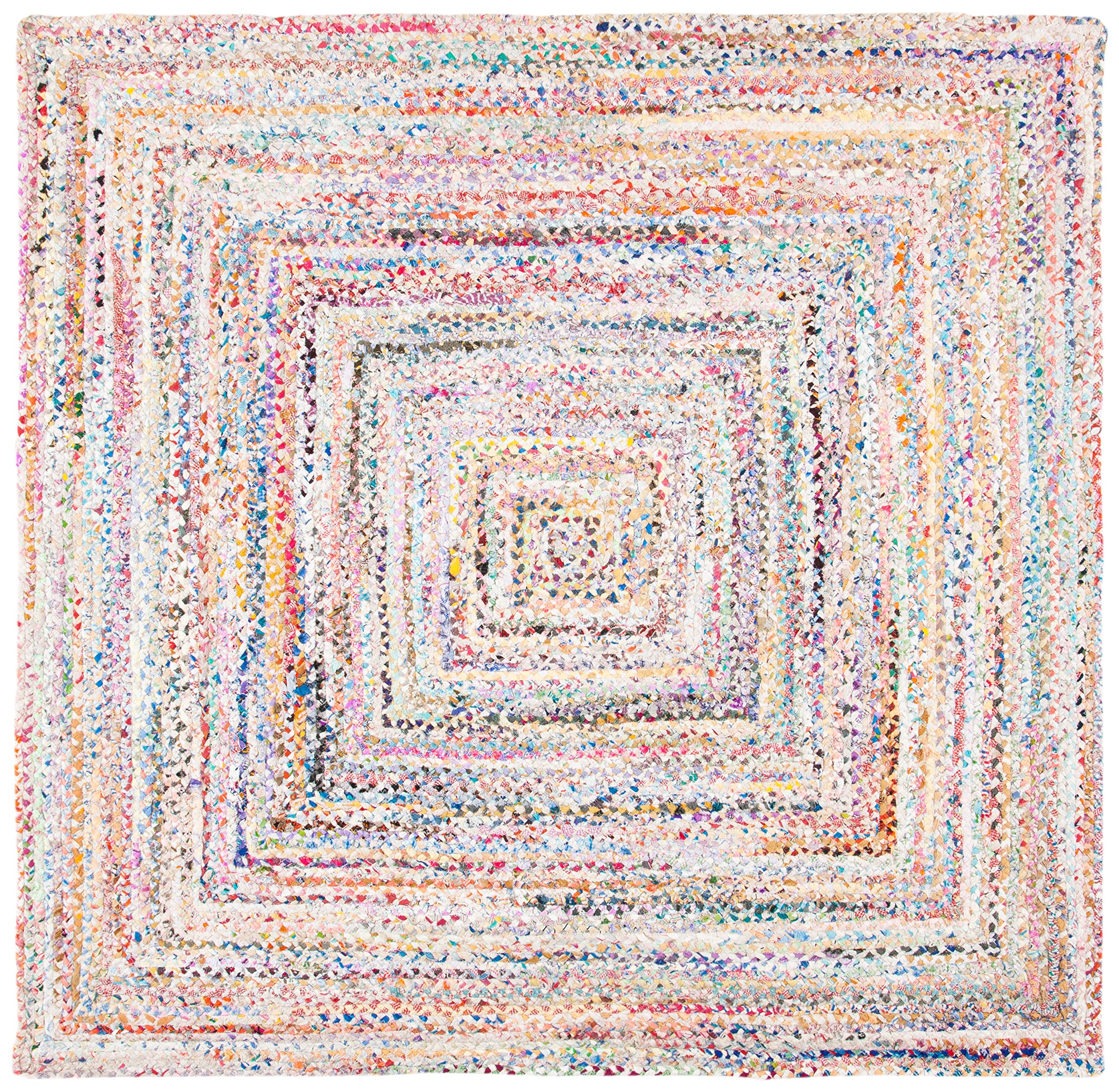 SAFAVIEH Braided Collection 9' Square Ivory/Multi BRD210B Handmade Boho Reversible Cotton Living Room Dining Bedroom Area Rug