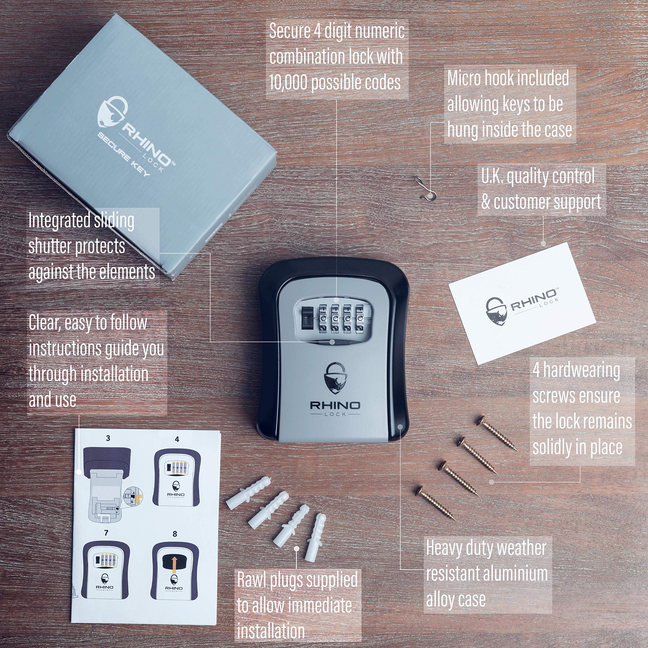 Rhino Lock Secure Key Combination Safe Outdoor Heavy Duty Wall