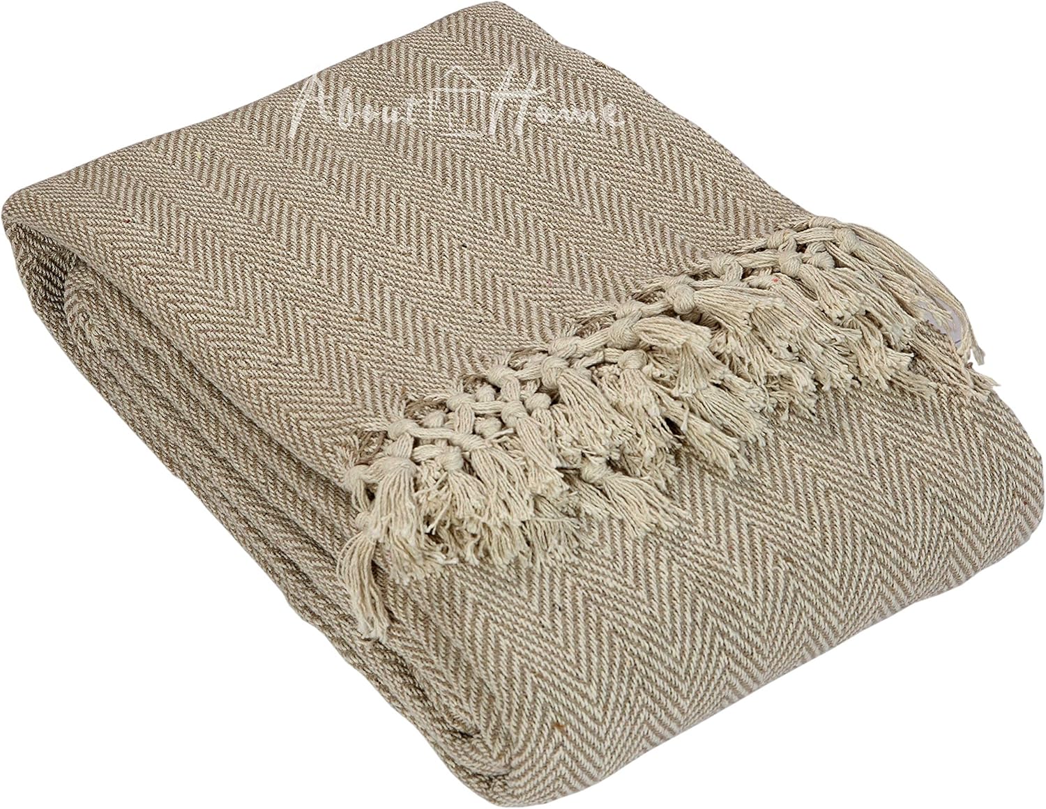 About Home Herringbone Cotton Blanket Throw, Settee Cover (BEIGE