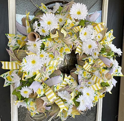 Miniatura 3 de XL Lavender Lemon & Daisy Summer & Spring Deco Mesh Front Door Wreath, Porch Patio Home Decor, Handmade, Unique Gift Idea for Her