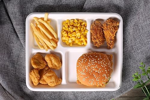 Miniatura 2 de E.F.tableware Vajilla desechable, plato 100% compostable, bandeja desechable de 5 compartimentos, biodegradable, respetuoso con el medio ambiente,