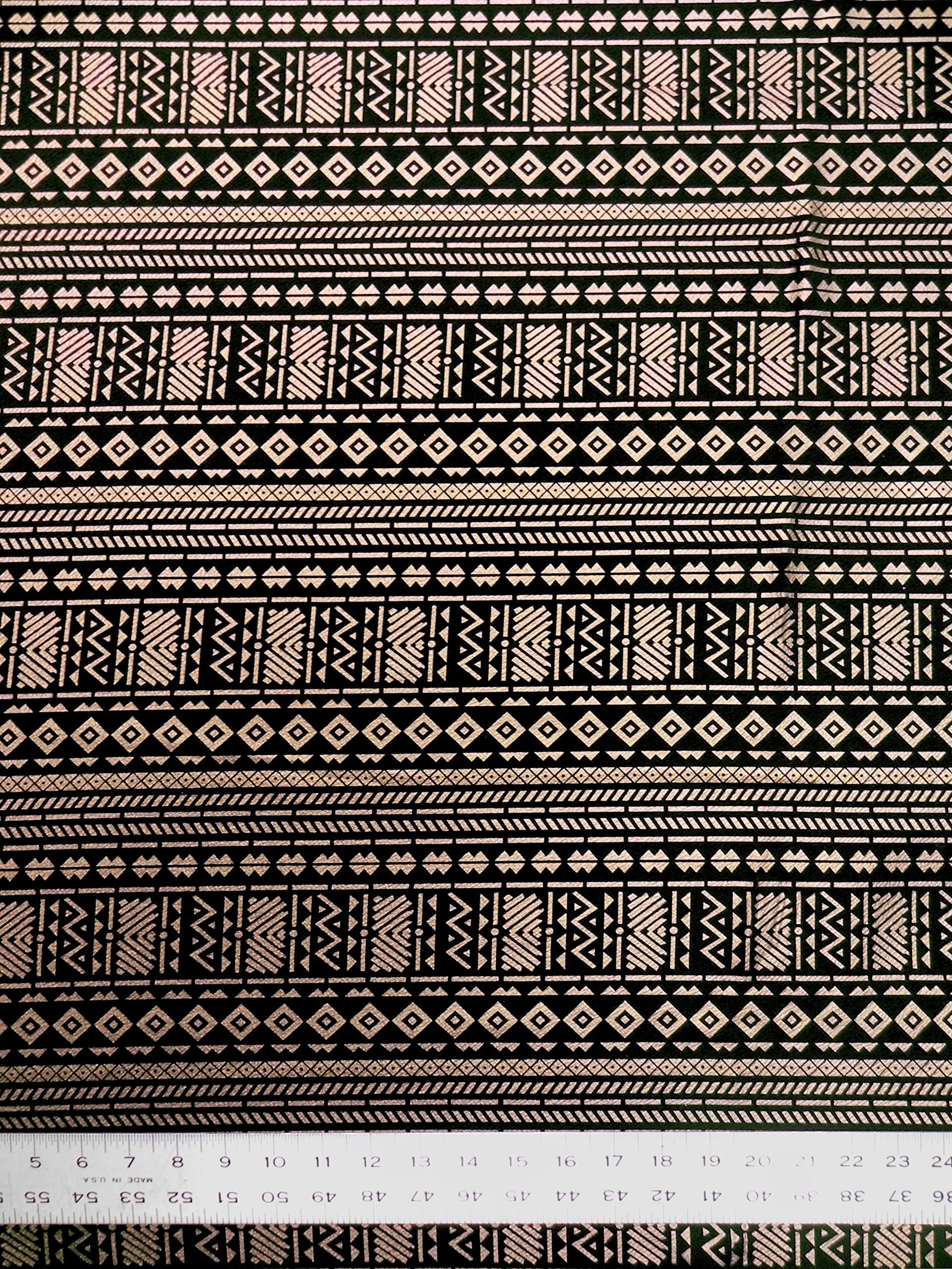Polyester Fukuro Medium Weight 2 Ways Stretch Tribal Foil Design Fabric (Gold)