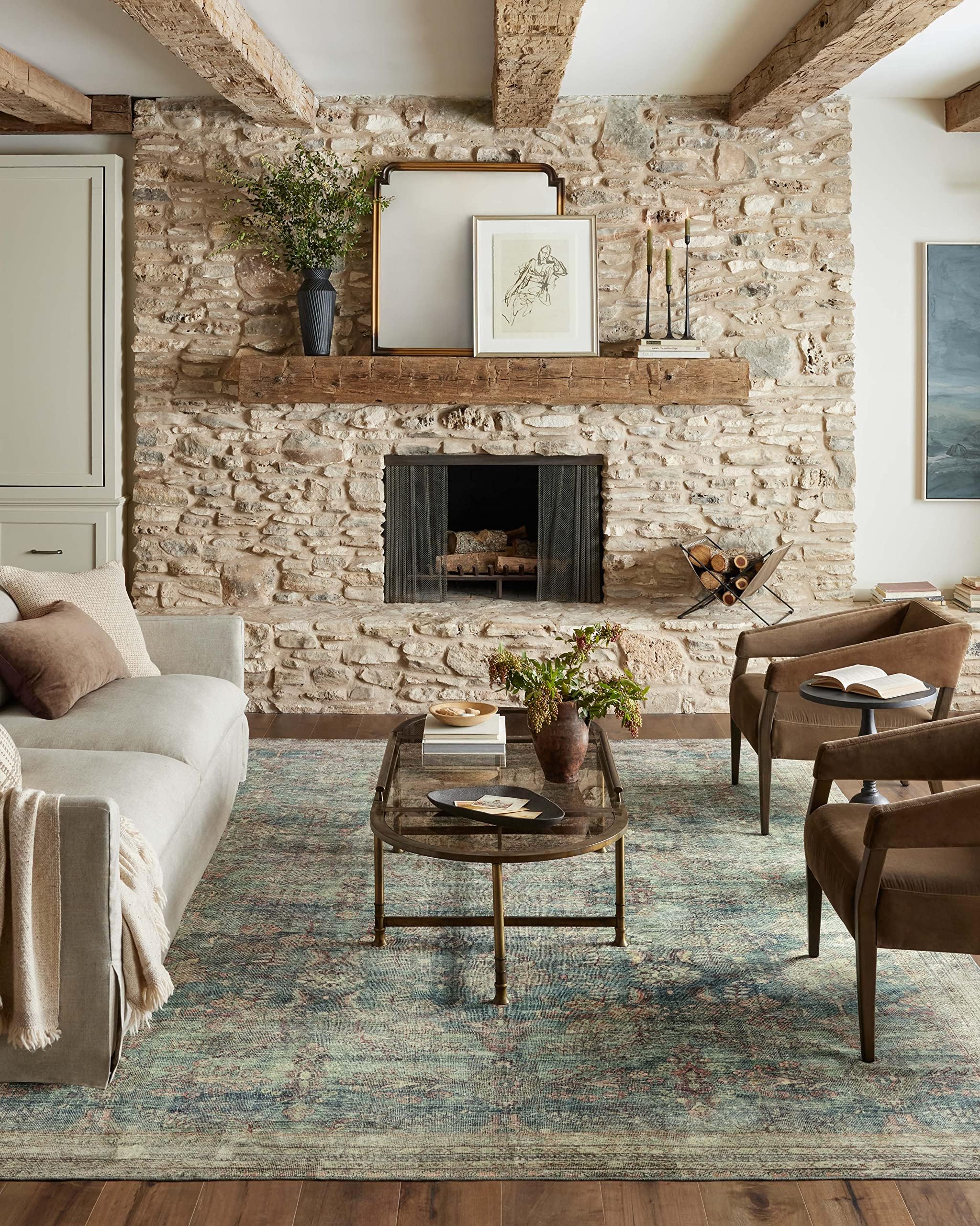 LoloiMagnolia Home by Joanna Gaines Banks Collection BAN-01 Ocean/Spice 2'-0" x 5'-0" .13" Pile Height, Machine Washable, Accent Rug