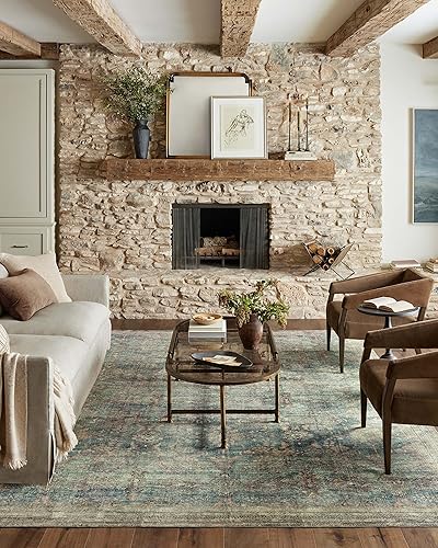 Loloi Magnolia Home by Joanna Gaines x Loloi Banks Collection - Alfombra decorativa lavable a máquina, BAN-01 Ocean Spice, 3'-6" x 5'-6", alfombra