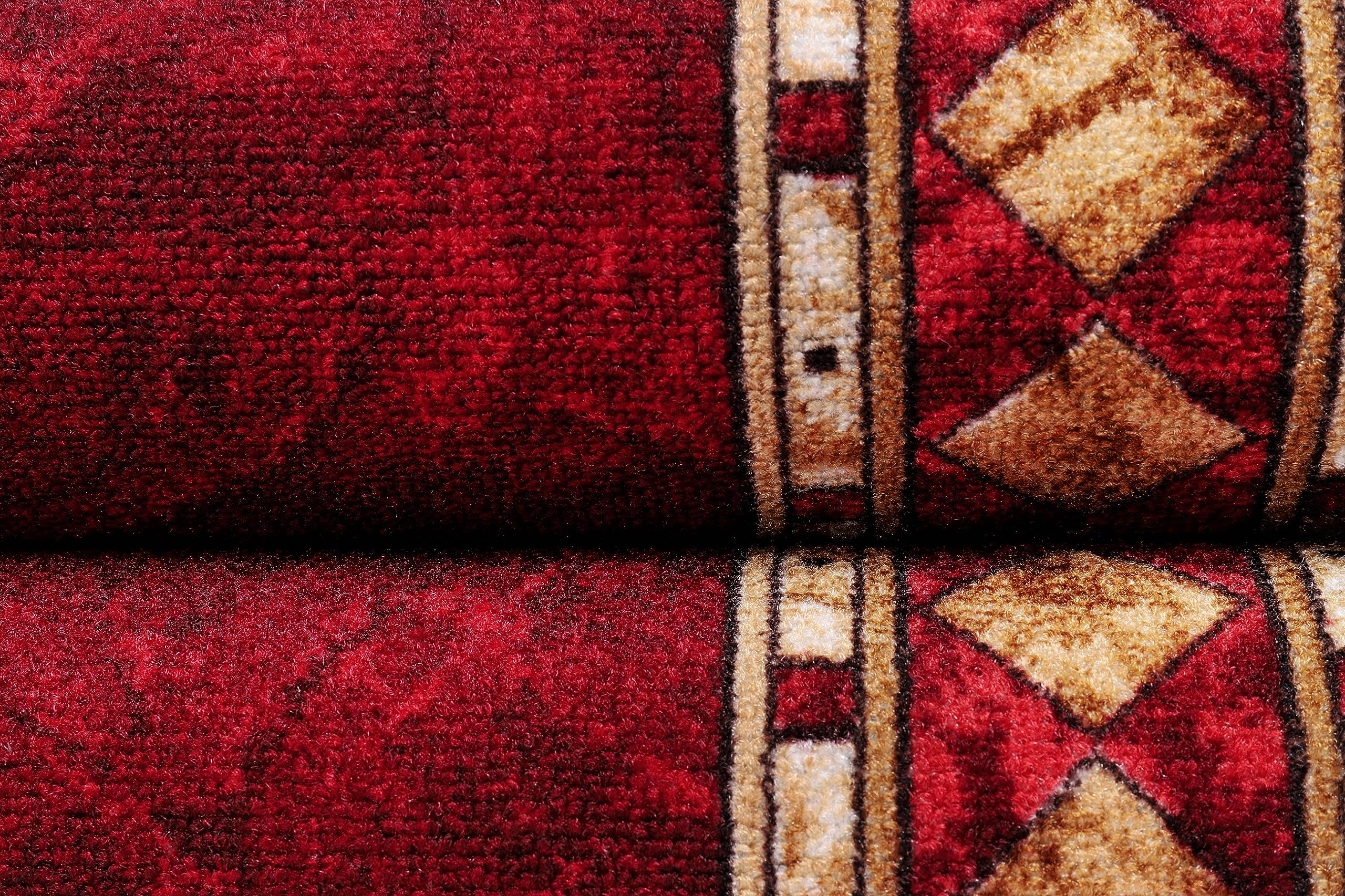 TAPISO Anti Rutsch Teppich Läufer rutschfest Brücke Meterware Oriental Rot Gelb Ornament Design Meliert Flur Küche Wohnzimmer 80 x 300 cm