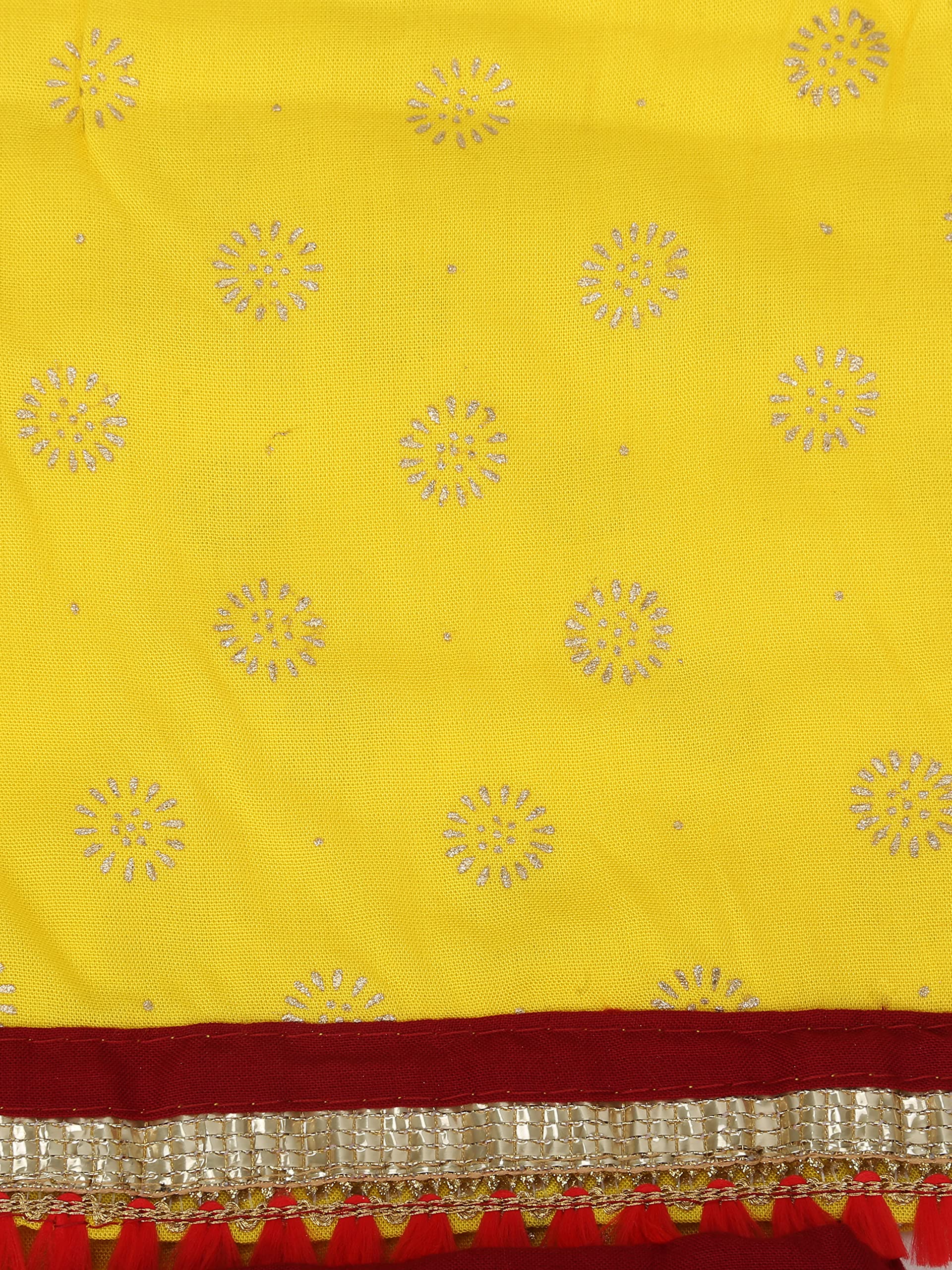 Anchal Collection Baby Girl's Cotton Skirt Top Heavy Border in Yellow and Maroon stylish dress combo set 2019 (1-2 years) 2