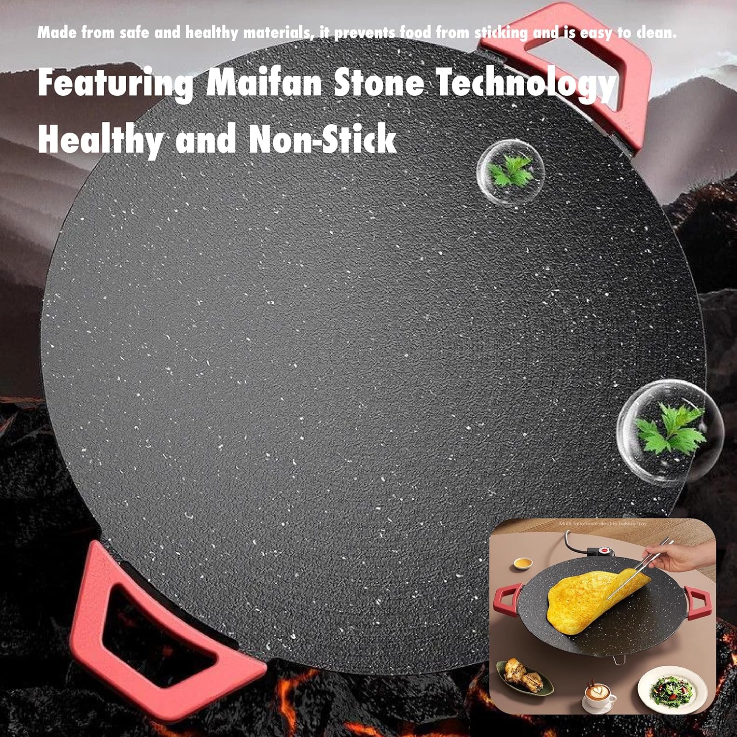Large-Capacity Thickened Electric Griddle Multi-Function Non-Stick Pan Features a diatomite coating Ideal for grilling meat and frying dishes Perfect for daily cooking and family gatherings