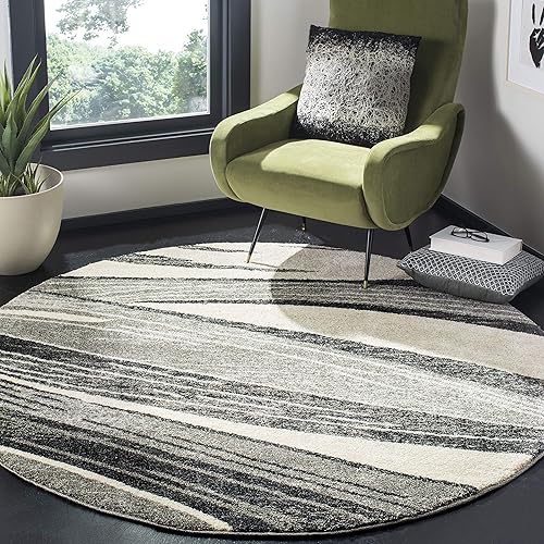 Miniatura 8 de SAFAVIEH Alfombra de área de 8 x 10 pulgadas, colección retro, grande, gris claro y marfil, diseño abstracto moderno, no desprende pelusa y fácil de