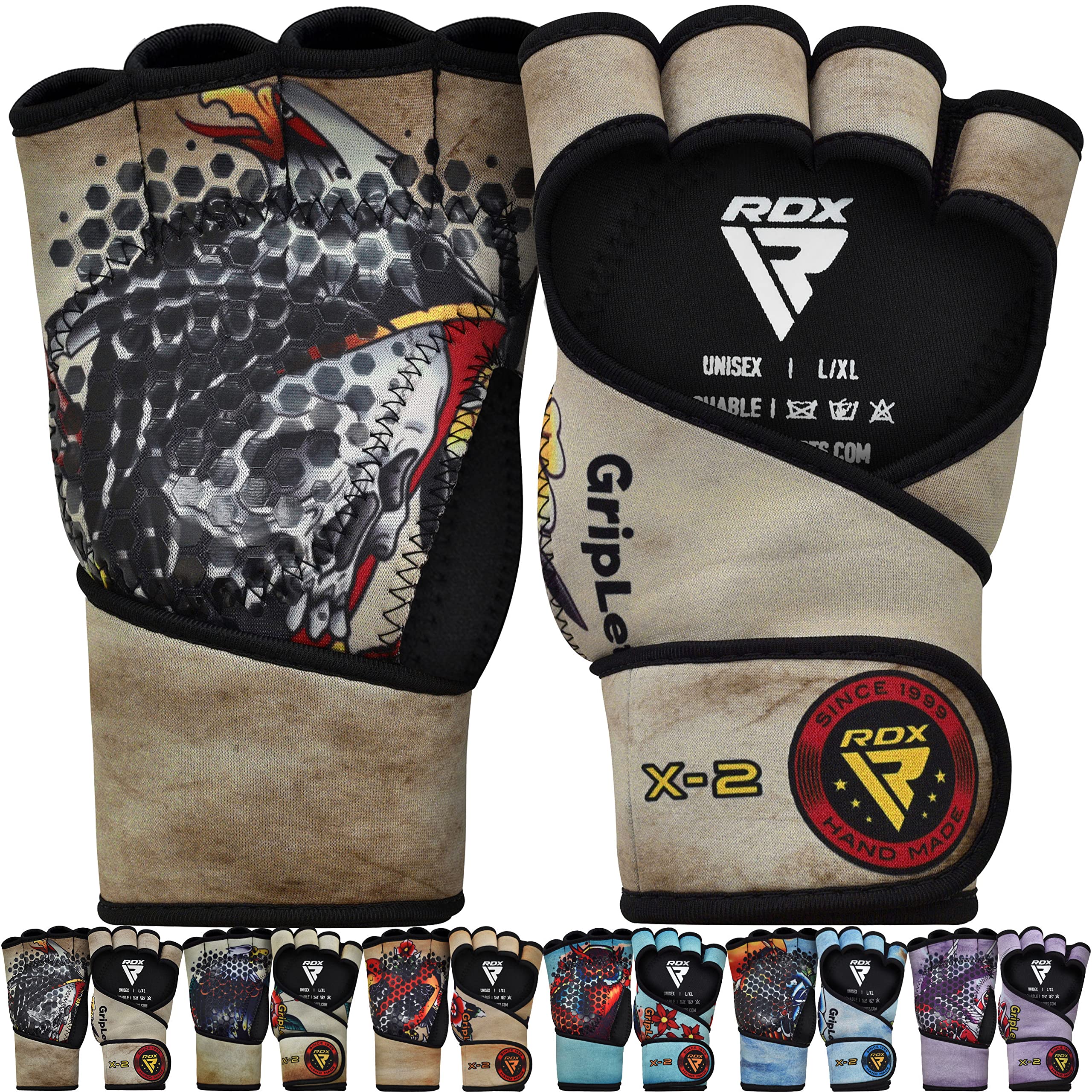 RDX Weight Lifting Gloves Grips Fitness Gym Workout, Long Wrist Support Ventilated Back Anti-Slip Gripper, Strength Training Deadlift HIIT Exercise, Adult & Kids Men Women Cycling Gymnastics Rowing