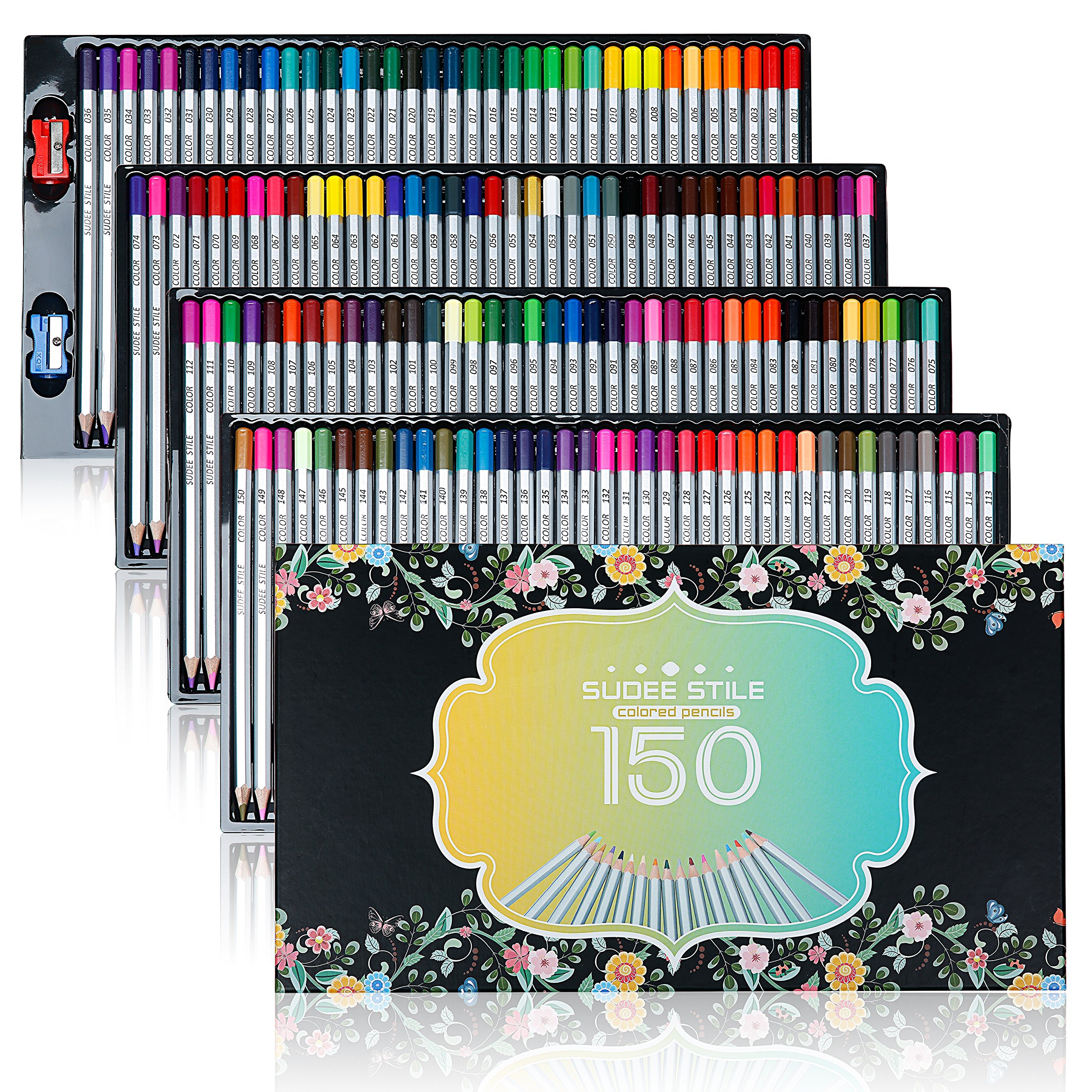 SUDEE STILE Colored Pencils 150 Unique Colours Pack (No Duplicates) Art Drawing Set for School Children Adult Colouring Books with Case