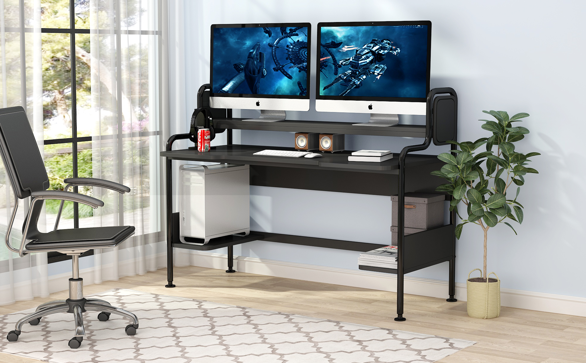 Tribesigns 55Inch Computer Desk with Monitor Shelf, Large Gaming Desk