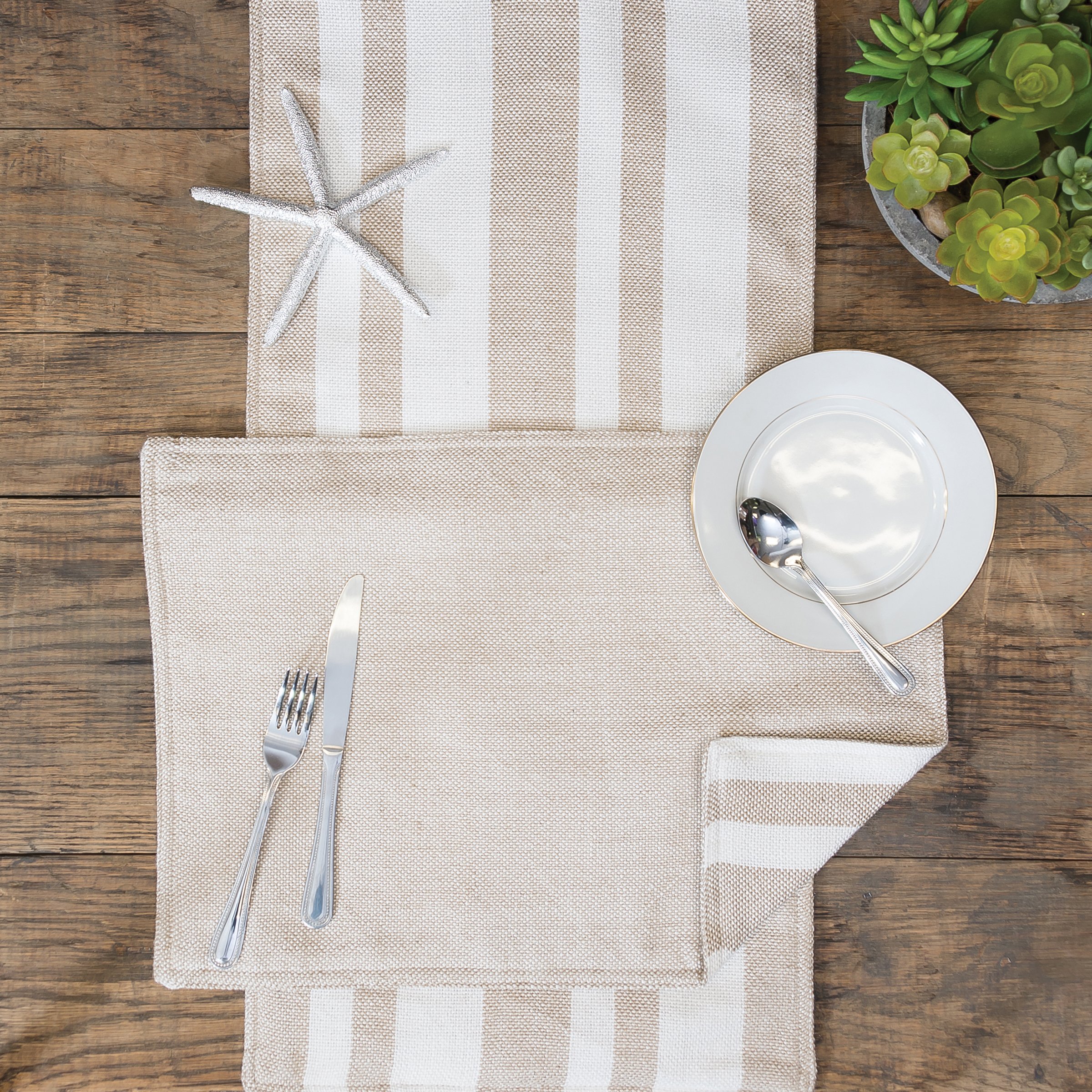 C&F Home Sol Stripe Tan Single Cotton Reversible Machine Washable Placemat Rectangular Placemat Tan. Pack of 6 