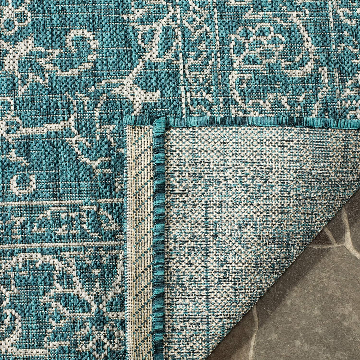 SAFAVIEH Washable Rug Outdoor Courtyard Collection - 2'3" x 5', Turquoise, Non-Shedding & Easy Cleaning, Ideal for Patio, Front Door, Entryway, Mudroom, Doormat (CY8680-37221)