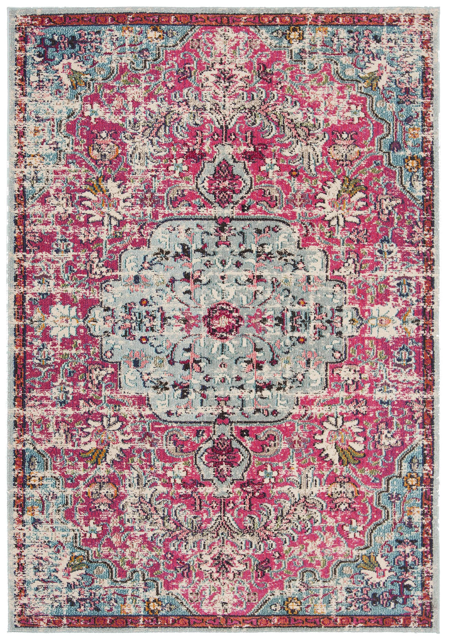 Safavieh Boho Rug for Living Room, Dining Room, Bedroom - Madison Collection, Short Pile, in Green and Turquoise, 91 x 91 cm