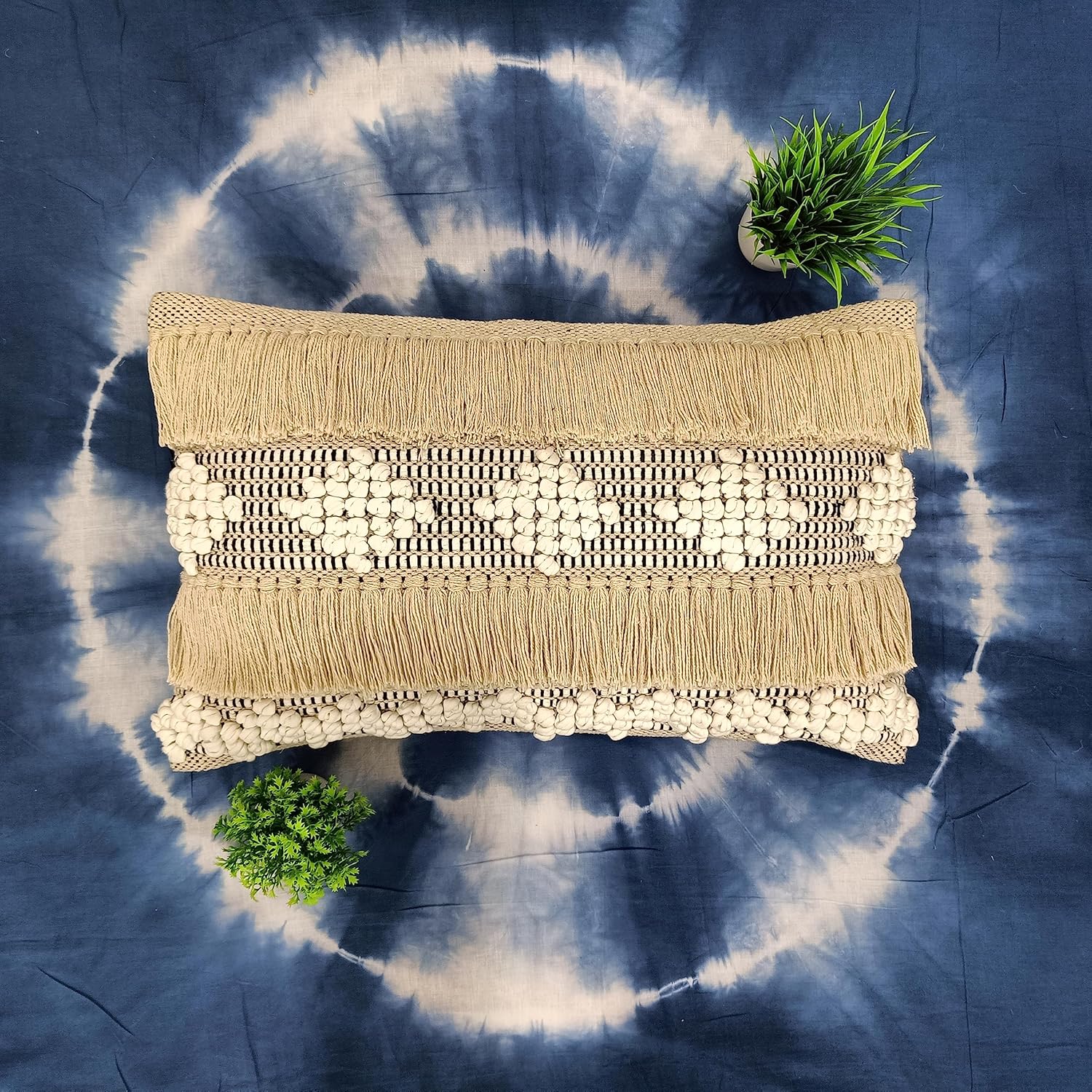 Trade Star Modern Pillow Case Premium Quality Cushion Cover Cotton Indian Designer Highly Durable for Couch Bed, Office 12X24 Inches Boho Kilim Tufted Lumbar Pillow Cover