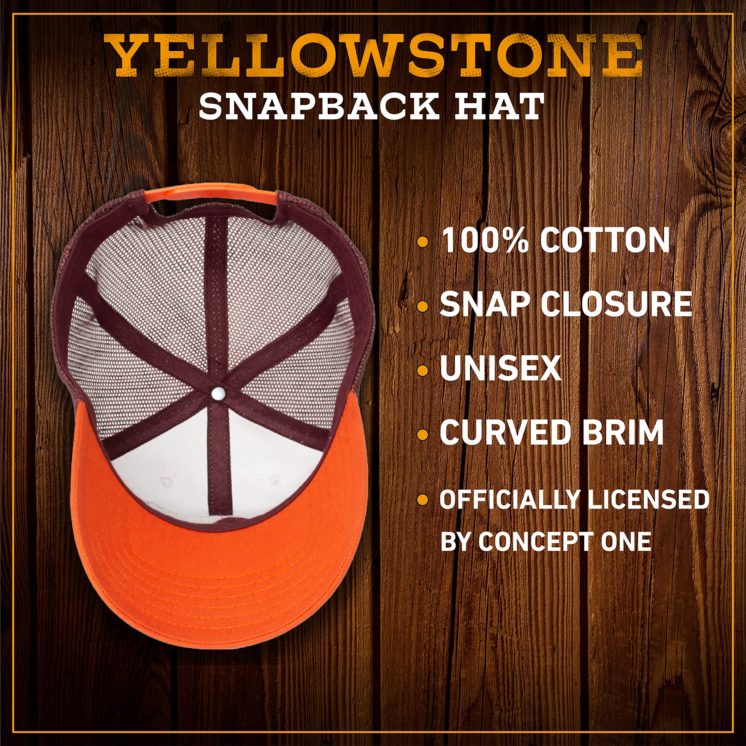 Concept One Yellowstone Trucker Hat, Mesh Adjustable Snapback Baseball Cap with Curved Brim - Gorra de béisbol Unisex Adulto