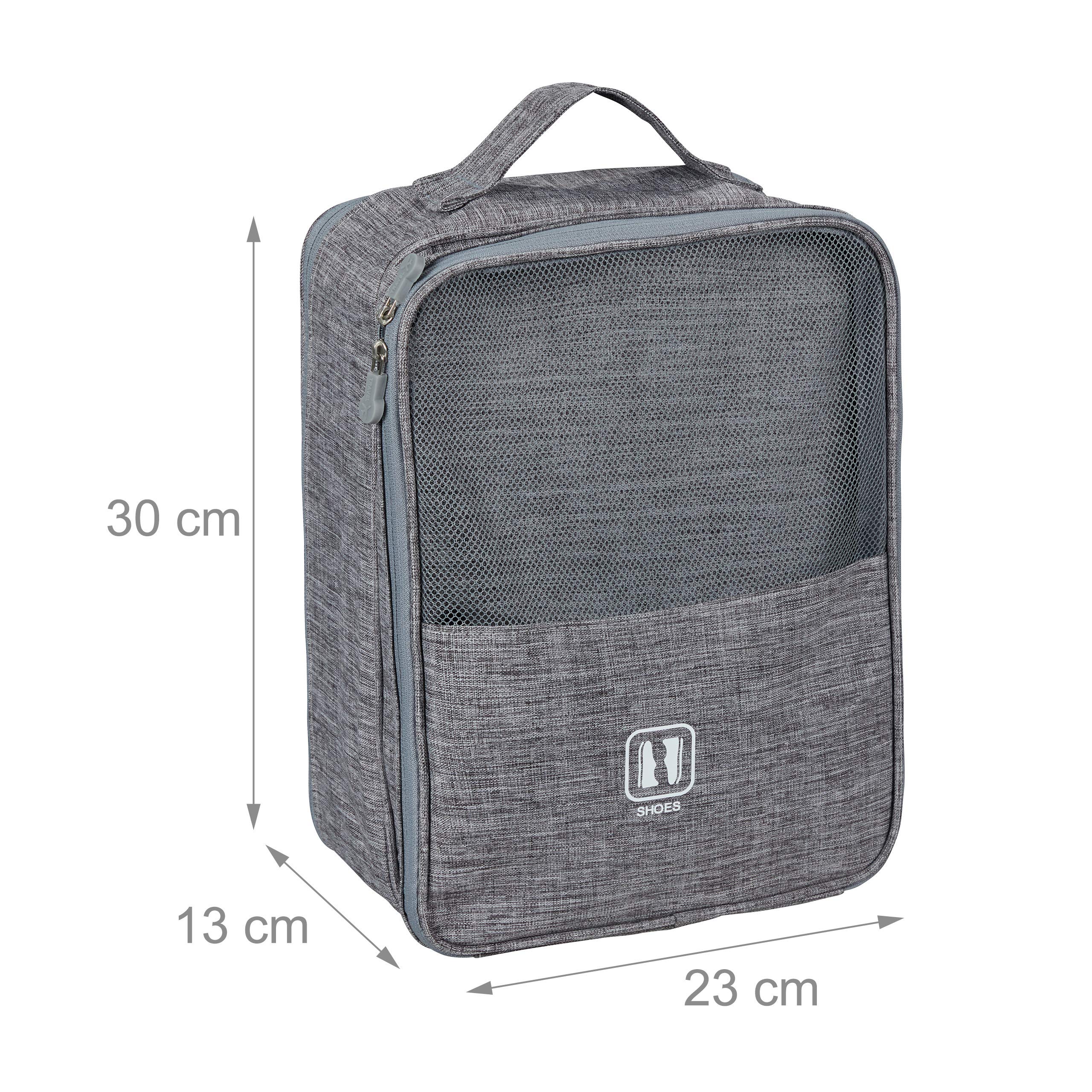 Relaxdays Torba na buty podróżna, na wózek, buty do transportu, pantofle, sneakersy, przechowywanie butów wys. x szer. x gł.: 30 x 23 x 14 cm, szara, 1 sztuka
