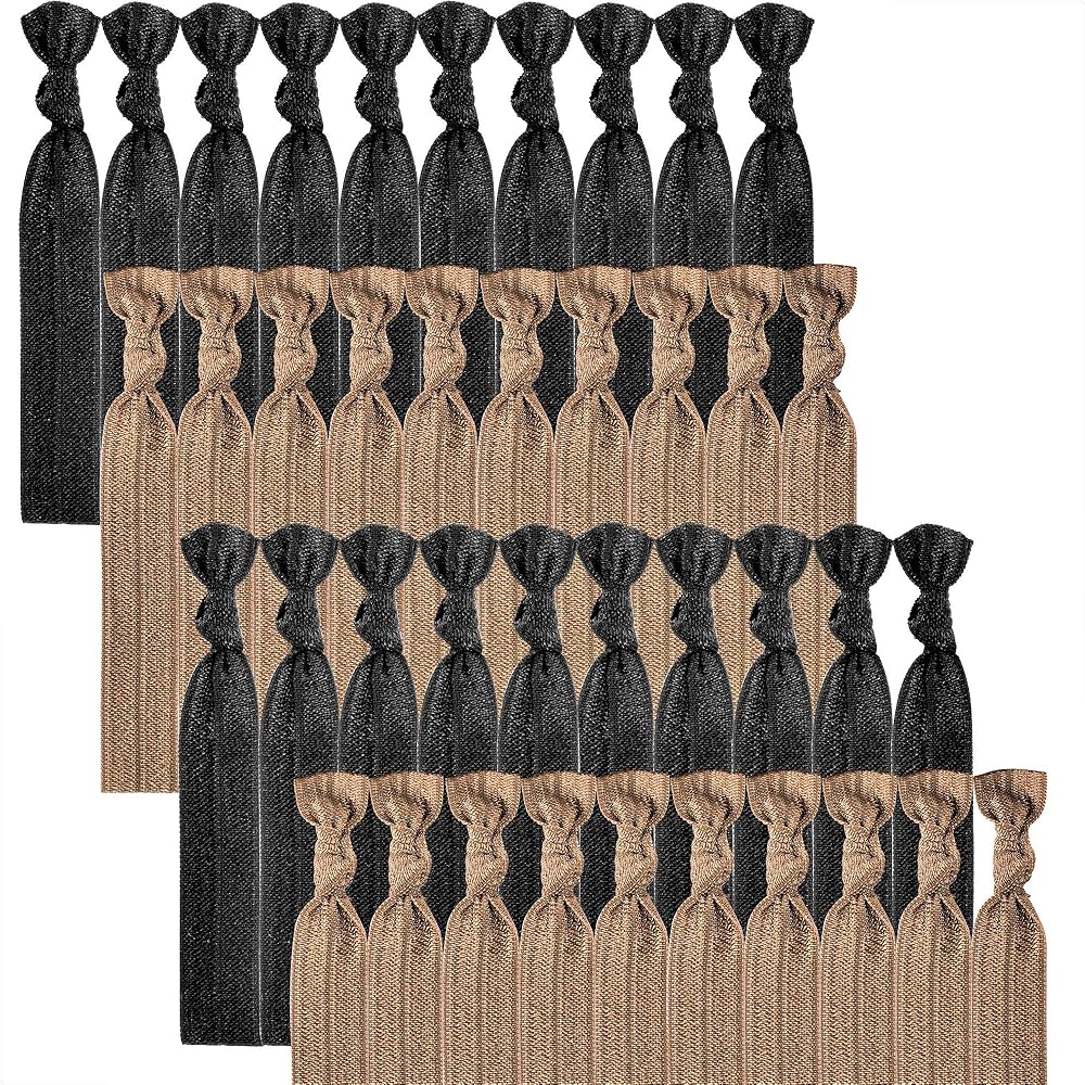 79style Women\'s Hair Accessories - 100pcs Fabric Ribbon Ties, Knotted Ponytail Holders in Brown & Black, No Break, No Damage, Soft & Flat for Yoga