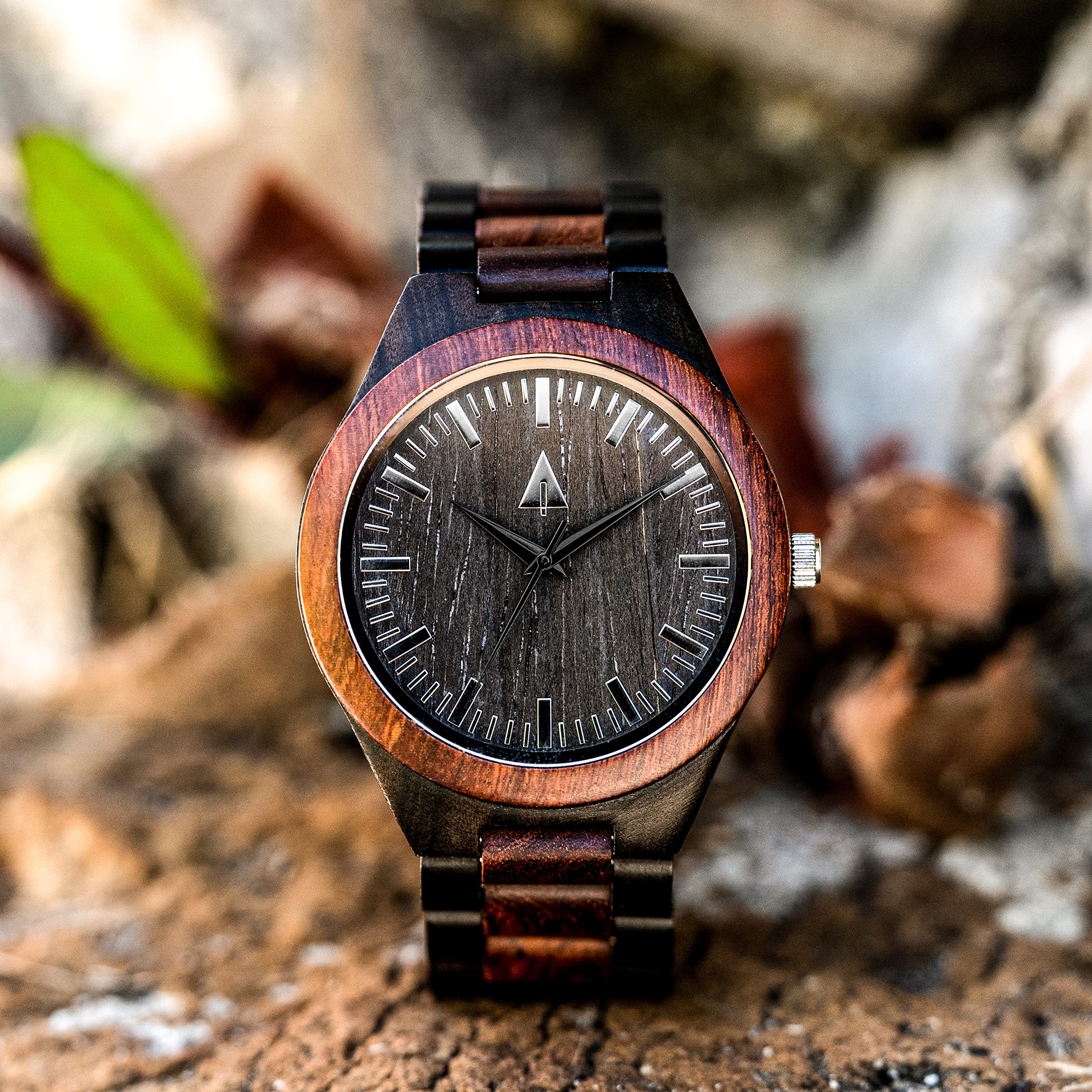 Treehut Wooden Watches for Men, Japanese Quartz Movement, Stylish Exotic Wrist Watch with Adjustable Stainless Steel Buckle, Wooden Straps, Watch Made from Ebony and Redwood, Relojes para Hombre