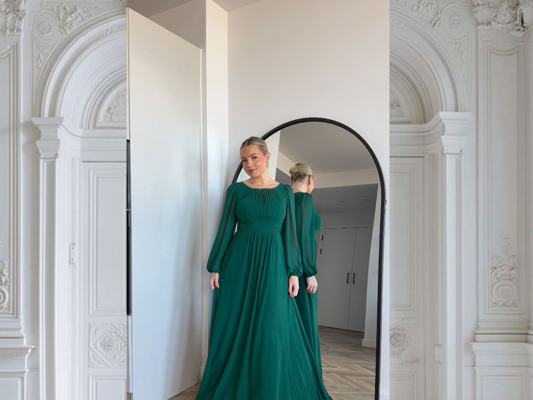 Amazon.com: Ever-Pretty Women's Crewneck Long Lantern Sleeves Floor Length  A-Line Pleated Chiffon Formal Dress Dark Green US02 : Clothing, Shoes &  Jewelry