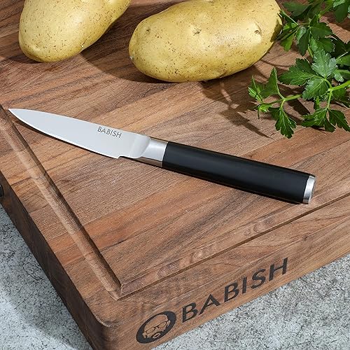 Miniatura 43 de Babish Cubiertos de acero alemán de alto carbono 1.4116, cuchillo forjado para carne de cocina 4pk Juego de cuchillos para carne, acero inoxidable