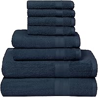 Vista 14 de BOUTIQUO Juego de toallas de 8 piezas 100% algodón hilado en anillo, 2 toallas de baño de 27 x 54 pulgadas, 2 toallas de mano de 16 x 28 pulgadas