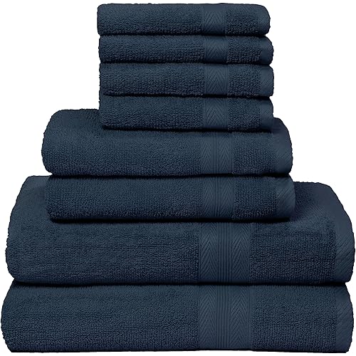 BOUTIQUO 8 Piece Towel Set 100% Ring Spun Cotton, 2 Bath Towels 27X54, 2 Hand Towels 16X28 and 4 Washcloths 13X13 - Ultra Soft Highly Absorbent Machine Washable Hotel Spa Quality - Mineral Blue