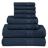 8 Piece Towel Set 100% Ring Spun Cotton, 2 Bath Towels 27X54, 2 Hand Towels 16X28 and 4 Washcloths 13X13 - Ultra Soft Highly Absorbent Machine Washable Hotel Spa Quality - Mineral Blue