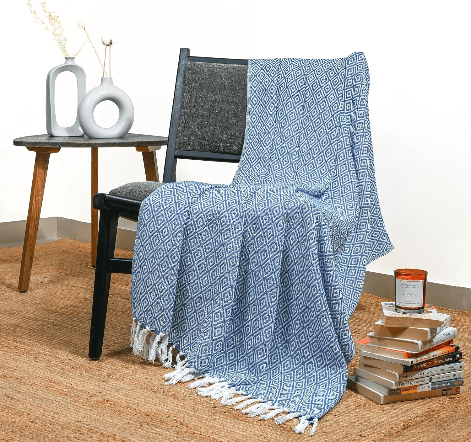 Cotton Decorative Throw Blanket with White Tassel Vintage